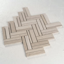 Load image into Gallery viewer, 11 X 11 in. Biancowood Double 4&quot; Biege herringbone Honed Marble Mosaic