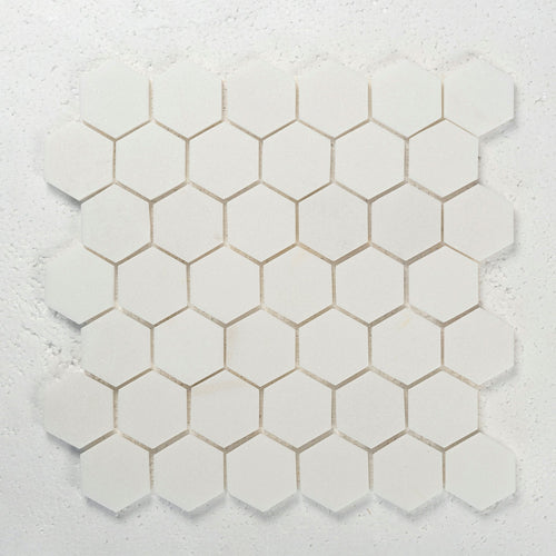 2 in Hexagon Thassos White Polished Marble Mosaic Tile