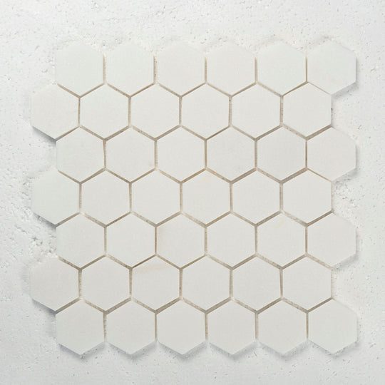 2 in Hexagon Thassos White Polished Marble Mosaic Tile