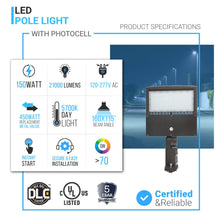 Load image into Gallery viewer, 150w-led-pole-light-with-photocell-5700k-universal-mount-bronze-ac100-277v