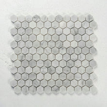 Load image into Gallery viewer, 1 in. Hexagon Bianco Carrara White Polished Marble Mosaic