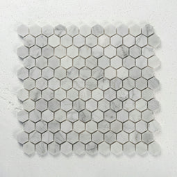 1 in. Hexagon Bianco Carrara White Polished Marble Mosaic