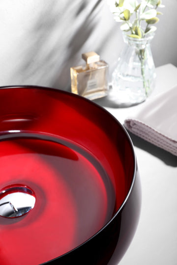16" Transparent Bathroom Sink Glossy Red