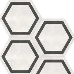 7 in. Form Ivory Hexagon Frame Matte Pressed Glazed Porcelain Tile