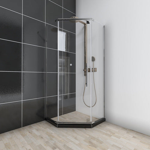 Ivanees  36 In. x 36 In. x 76 In. Neo-Angle Pivot Semi Frameless Corner Shower door Enclosure in Stainless