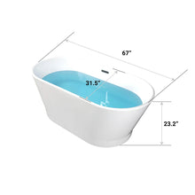 Load image into Gallery viewer, Princess 67 In. Oval Acrylic Freestanding Soaking Bathtub in Glossy White With Chrome-Plated Center Drain &amp; Overflow cover
