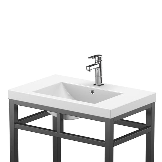 Ortiz Luxury Stainless Steel Freestanding Bathroom Vanity With Acrylic Console Sink, Open Shelf Storage