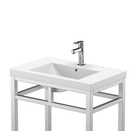 Ortiz Luxury Stainless Steel Freestanding Bathroom Vanity With Acrylic Console Sink, Open Shelf Storage