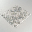 Load image into Gallery viewer, 1 in. Hexagon Celeste Bianco Carrara and Thassos White/blue Polished Marble Mosaic Tile