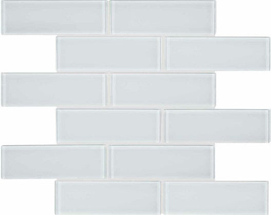 2 x 6 in Element Ice Brick Glossy Glass Mosaic