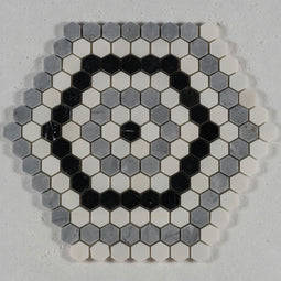 1 in. Hexagon Morocan Pattern White/Grey/Black Polished Marble Mosaic