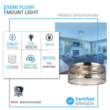 Load image into Gallery viewer, 3-Lights Cage Style Flush Mount Fixture, Drum Shape, E26 Base, UL Listed, 3 Years Warranty