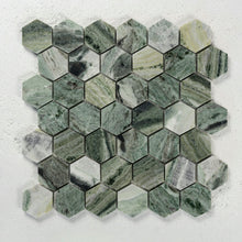 Load image into Gallery viewer, 2 in. Hexagon Emerald Green Polished Marble Mosaic