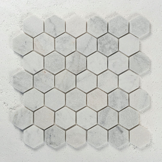 2 in. Hexagon Bianco Carrara White Honed Waterjet Marble Mosaic Tile