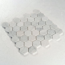Load image into Gallery viewer, 2 in. Hexagon Bianco Carrara White Honed Waterjet Marble Mosaic Tile
