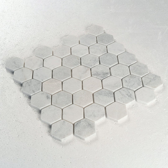 2 in. Hexagon Bianco Carrara White Honed Waterjet Marble Mosaic Tile