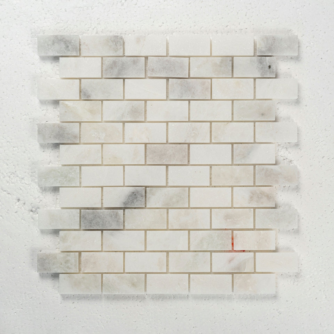 12 X 12 in. Multi Carrara 1x2 Brick White Polished Marble Mosaic