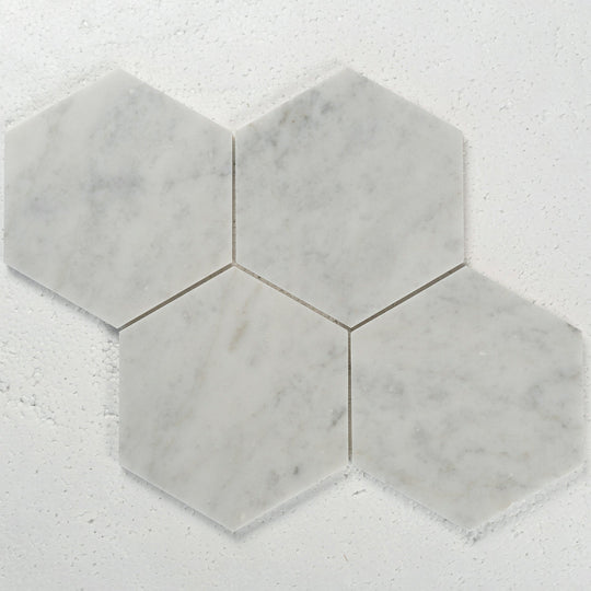 6 in. Hexagon Bianco Cararra Gray Honed Marble Mosaic Tile