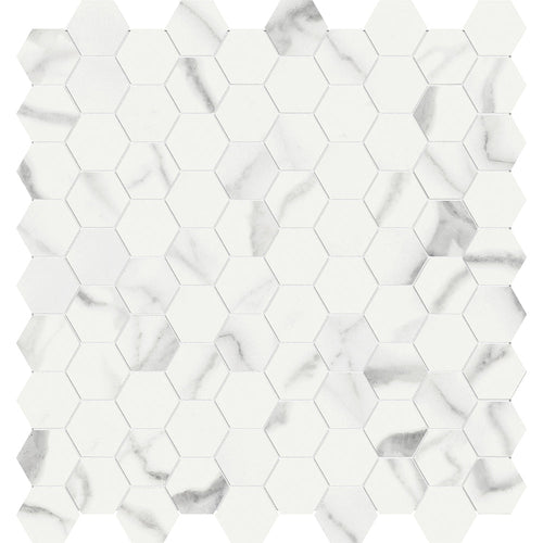 1.25 in. Mayfair Statuario Venato Hexagon Polished Glazed Porcelain Mosaic
