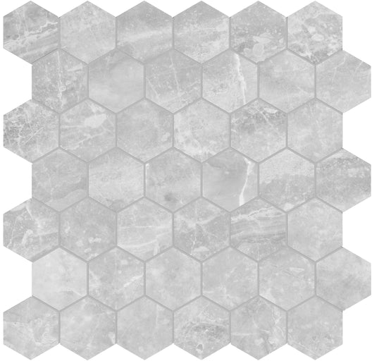 2 in. Plata Perla Grigia Hexagon Matte Glazed Porcelain Mosaic