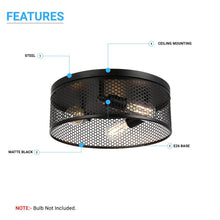 Load image into Gallery viewer, 3-Lights Cage Style Flush Mount Fixture, Drum Shape, E26 Base, UL Listed, 3 Years Warranty