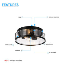 Load image into Gallery viewer, Drum Shape Flush Mount Ceiling Light, Matte Black Finish, Ceiling Lighting Fixture for Kitchen, Hallway, Bathroom, E26 Base