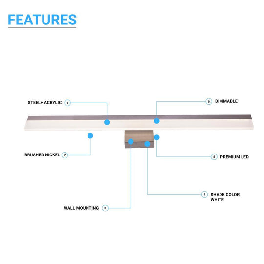 Bathroom Light Fixtures, 4000K (Cool White), Brushed Nickel Finish, For Damp Location,Wall Mount, Vanity Lighting