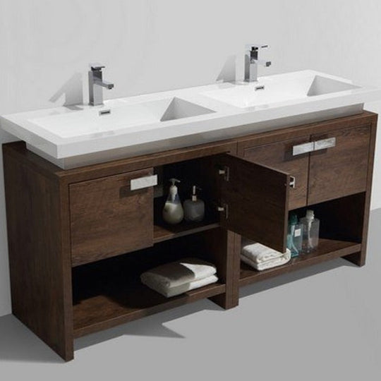 Liyan Freestanding Bathroom Vanity Unit With Acrylic Sink Top, Open Shelf Storage