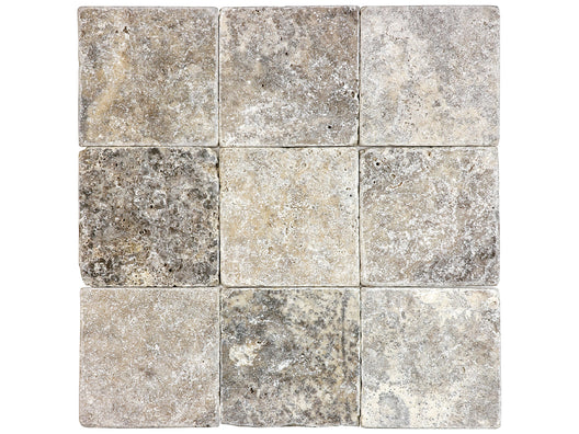 4 X 4 In Silver Ash Tumbled Travertine Field Tile