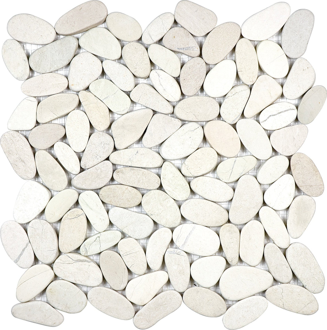 Zen Serenity Ivory Flat Pebble Stone Polished Mosaic