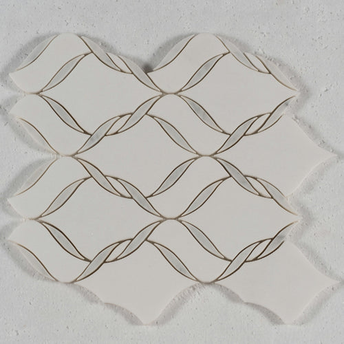 9 X 14 in. Thassos White High Gloss Polished Twisted Bianco Carrara Waterjet Marble Mosaic