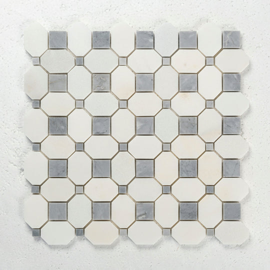 12 X 12 in. High Gloss Polished White & 1" Grey Square Basket Weave Mosaic