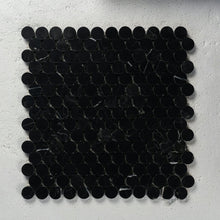Load image into Gallery viewer, 12 X 12 in. Nero Marquina 1&quot; Polished Black Penny Round Marble Mosaic Tile
