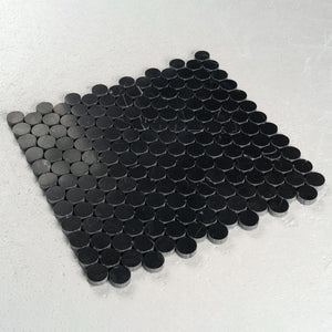 12 X 12 in. Nero Marquina 1" Polished Black Penny Round Marble Mosaic Tile