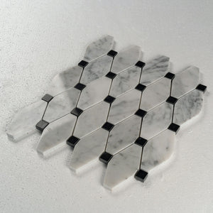 10 X 12 in. Bianco Carrara Diamond Black and White Dot Marble Mosaic