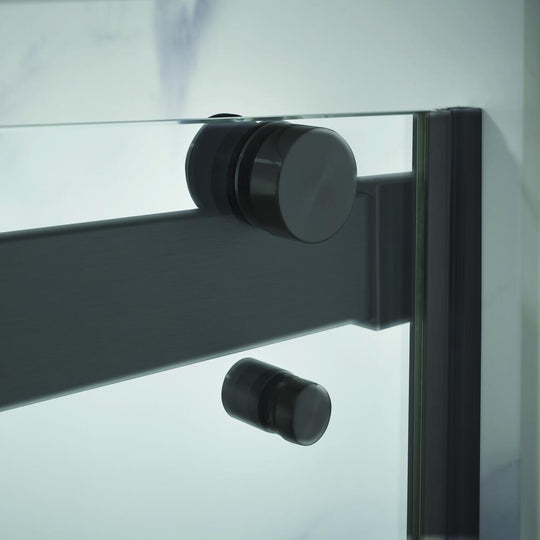 Semi - Frameless Sliding Shower Door With Clear Glass And Horizontal Handles - Lagoon