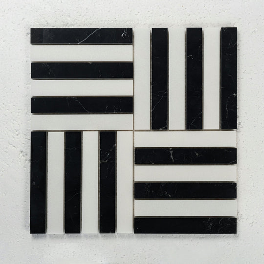 12 X 12 in. Black & White 4" Bar Marble Mosaic