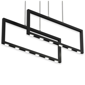 2-Rectangle Lights, LED Kitchen Island Light Pendant, 38W, 3000K, 1900LM, Dimmable, For Dining Living Room, Matte black Body Finish