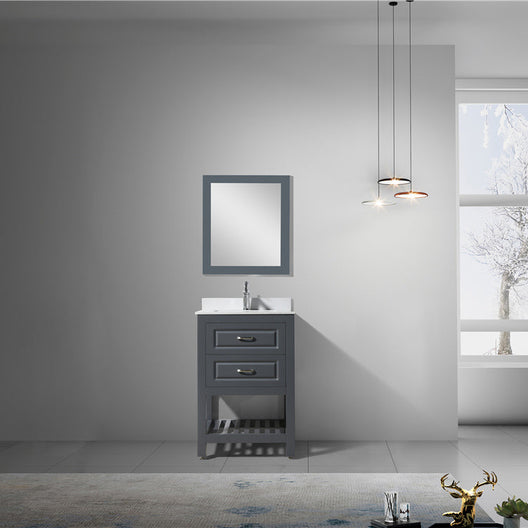 Modern Livia Freestanding Bathroom Vanity With Quartz Top, Sink, Drawers & Open Shelf Storage