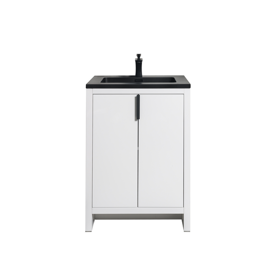 Evana White Freestanding Bathroom Vanity with Black Sink & Doors