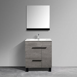 Greyland Cement Grey Freestanding Bathroom Vanity with Ceramic Sink, 2 Doors & Drawer