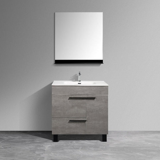 Greyland Cement Grey Freestanding Bathroom Vanity with Ceramic Sink, 2 Doors & Drawer