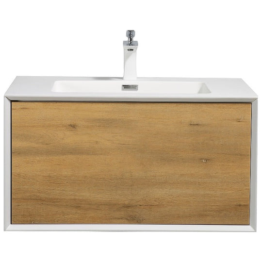 Frescia White Oak Floating / Wall Mounted Bathroom Vanity With Acrylic Sink