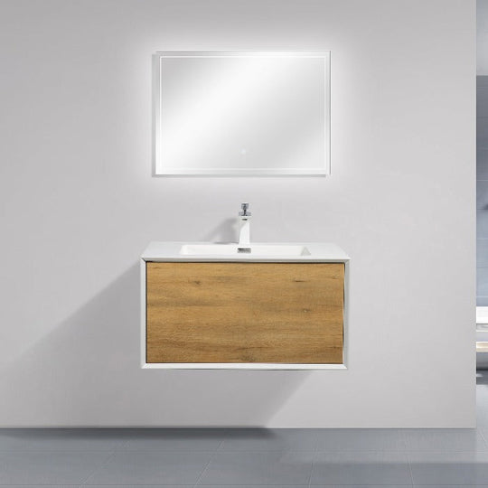 Frescia White Oak Floating / Wall Mounted Bathroom Vanity With Acrylic Sink