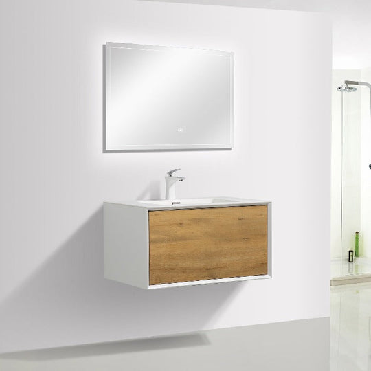 Frescia White Oak Floating / Wall Mounted Bathroom Vanity With Acrylic Sink