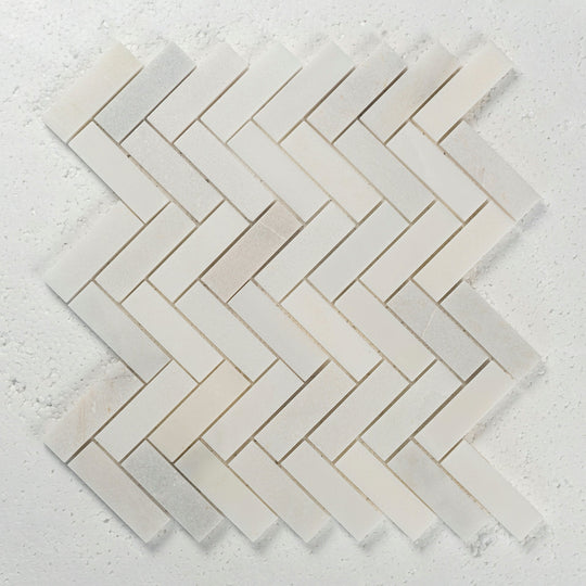 12 X 12 in. Eastern White 1x3 Herringbone Honed Marble Mosaic Tile