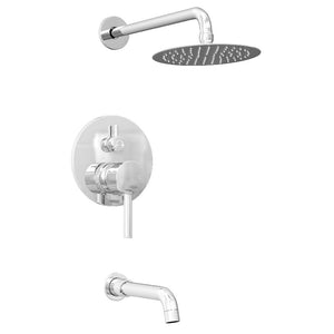 8 Inch Wall Mounted Rain Shower Faucet Set, Chrome/ Brushed Nickel Finish With Tub Spout