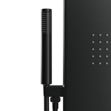 Load image into Gallery viewer, 55 in. 3-Jet Stainless Steel Matte Black Shower Panel System with Fixed Rainfall &amp; Waterfall Shower Head, Tub Spout &amp; Handheld Shower, Self-Cleaning &amp; Jet Massage Feature