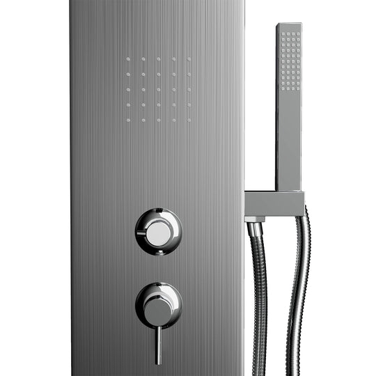 53 in. 2-Jet Stainless Steel Shower Panel System With Fixed Rainfall & Waterfall Shower Head, Handheld Shower,Tub Spout, Self-Cleaning & Jet Massage Feature