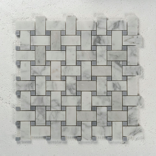 12 X 12 in. Bianco Carrara White Basket Weave Polished Marble Mosaic Tile